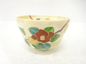 中村与平造　金彩色絵　椿　茶碗